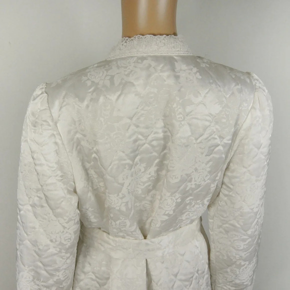 Vintage 50’s Christian Dior Floral Quilted Ivory White Button Satin Robe Medium - Picture 5 of 9